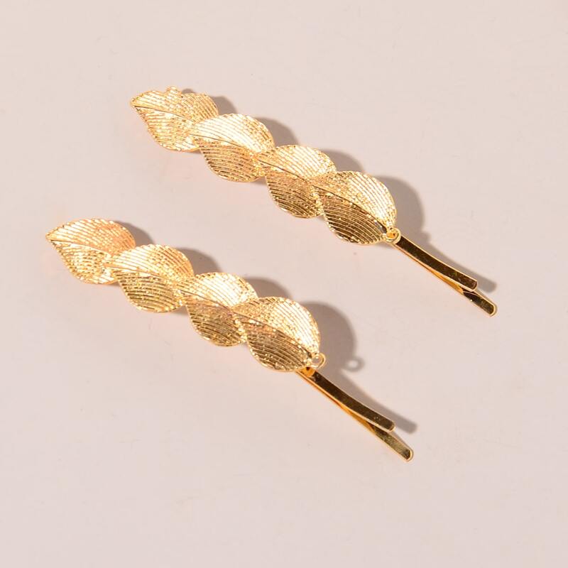 

2pcs Leaf Hair Clip, Gold