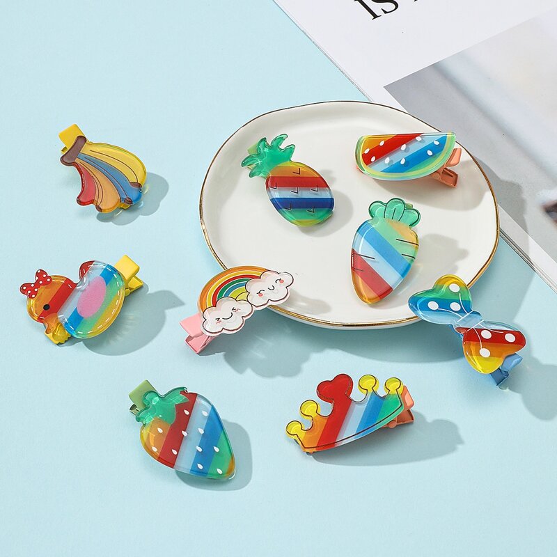 

6pcs Random Cartoon Rainbow Hair Clip, Multicolor