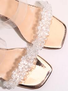 Giày cao gót mule thời trang dành cho nữ, Giày cao gót chunky có chi tiết đính cườm - Rượu sâm banh - Xem 3