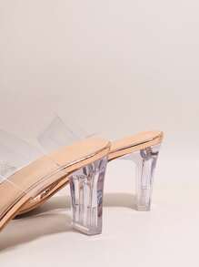 Giày cao gót mule thời trang dành cho nữ, Giày cao gót chunky có chi tiết đính cườm - Rượu sâm banh - Xem 4