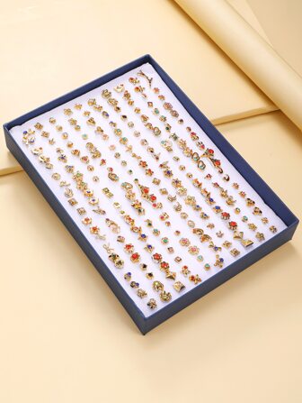 RINTOLER 100 زوج من أقراط الأذن المطعمة بالراين الملونة الهيبوالرجينية البلاستيكية، عنصر استهلاكي