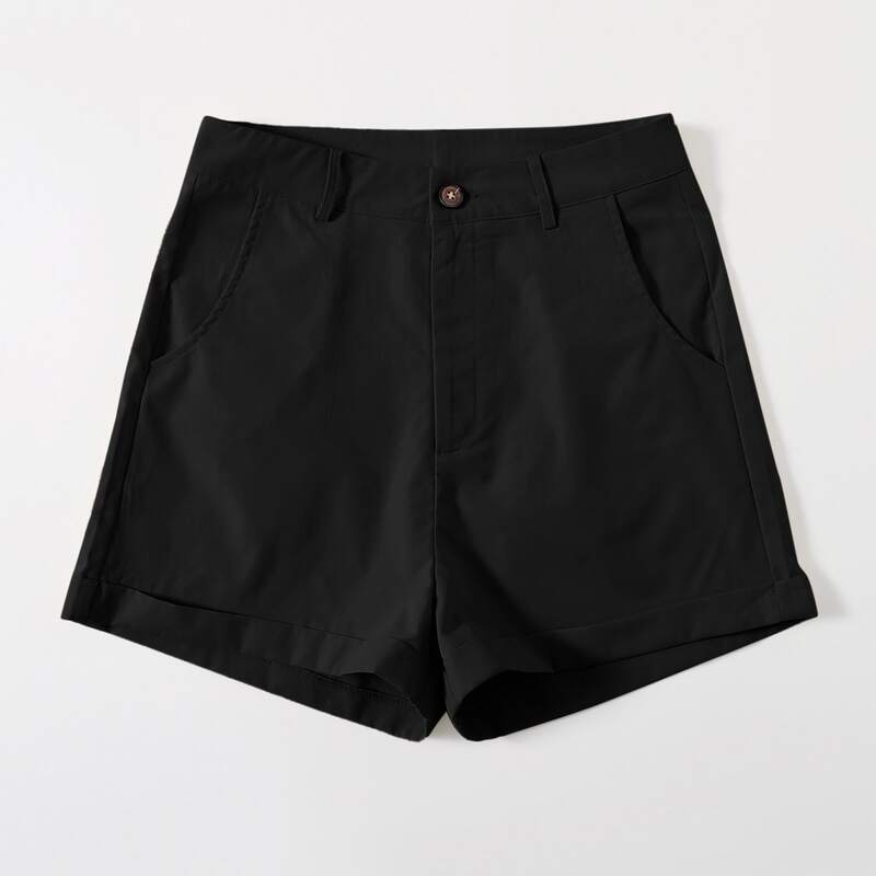 

Solid Cuffed Shorts, Black