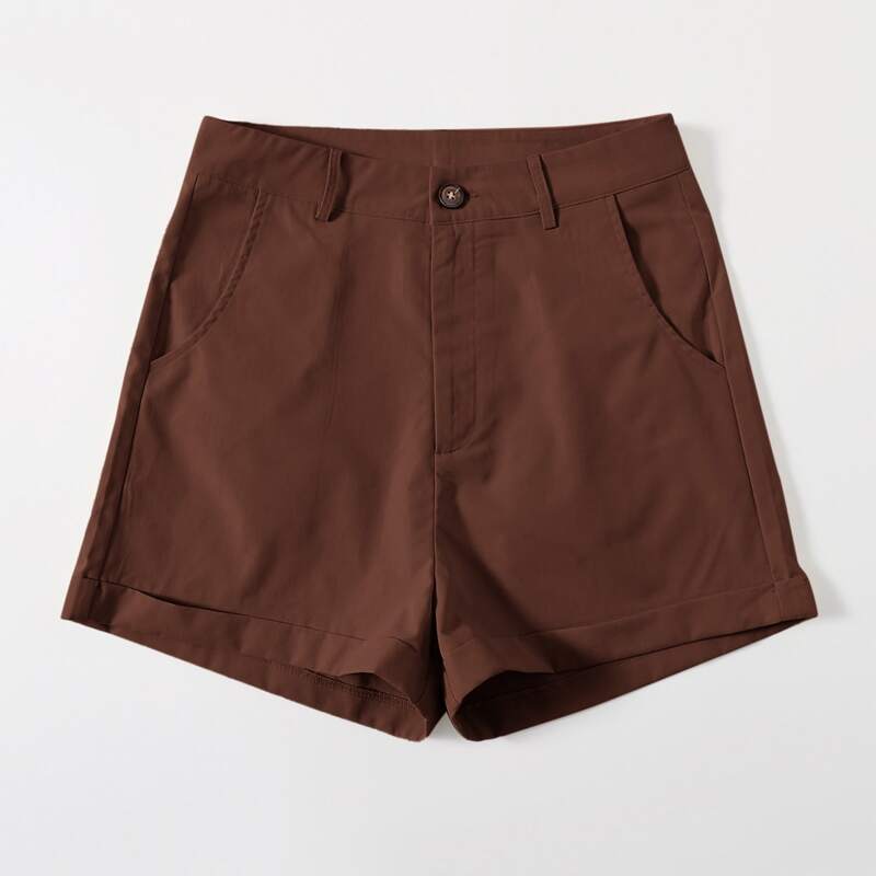 

Solid Cuffed Shorts, Chocolate brown