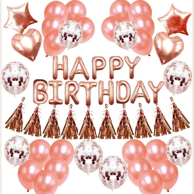 

55pcs Birthday Party Balloon & Tassel Set, Rose gold