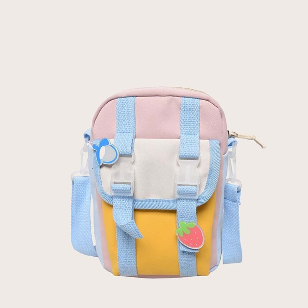 

Colorblock Canvas Satchel Bag, Pink