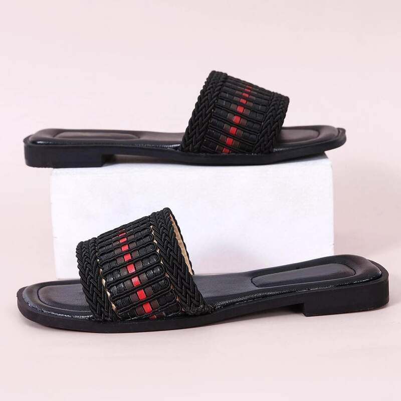 

Braided Slide Sandals, Black