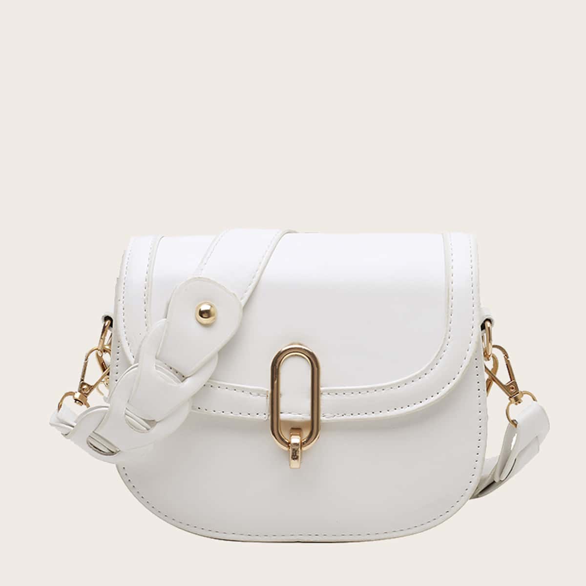 

Metal Lock Saddle Bag, White
