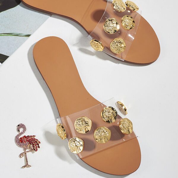 

Metal Decor Slide Sandals, Clear