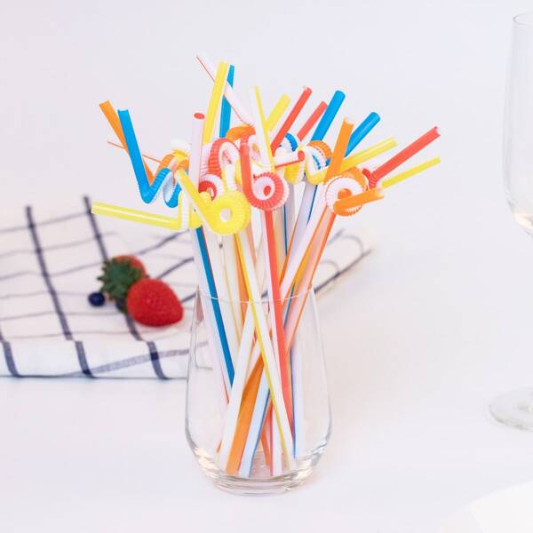 

50pcs Flexible Disposable Straw, Multicolor