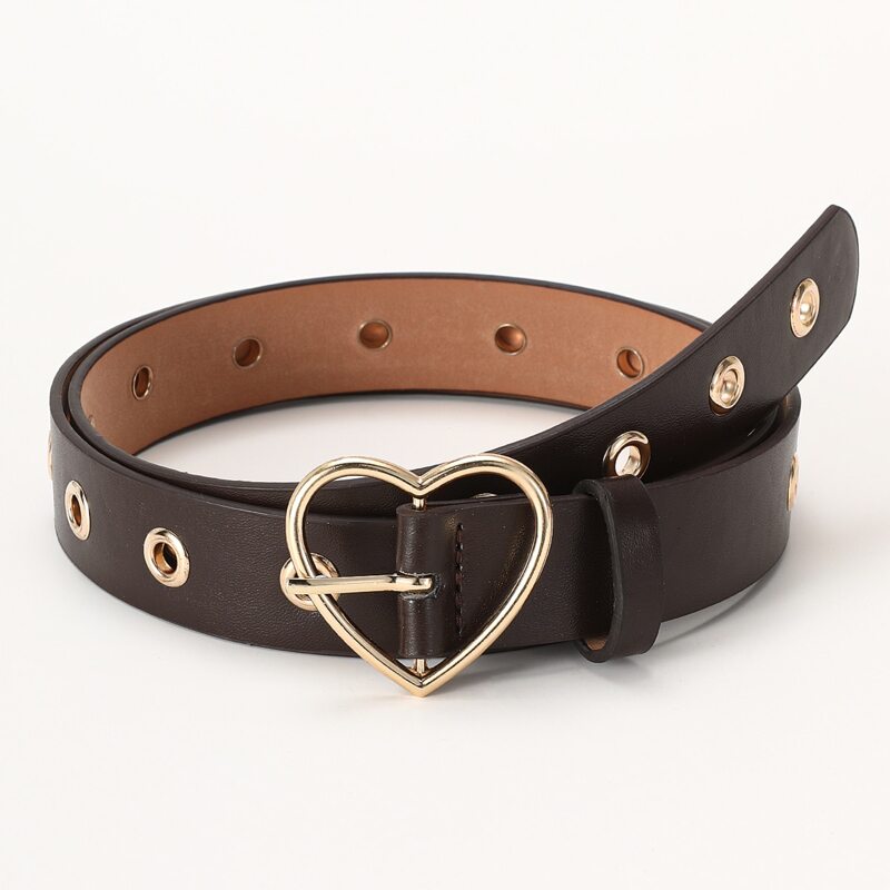 

Grommet Eyelet Heart Buckle Belt, Coffee brown