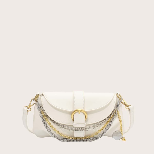 

Chain Decor Crossbody Bag, White