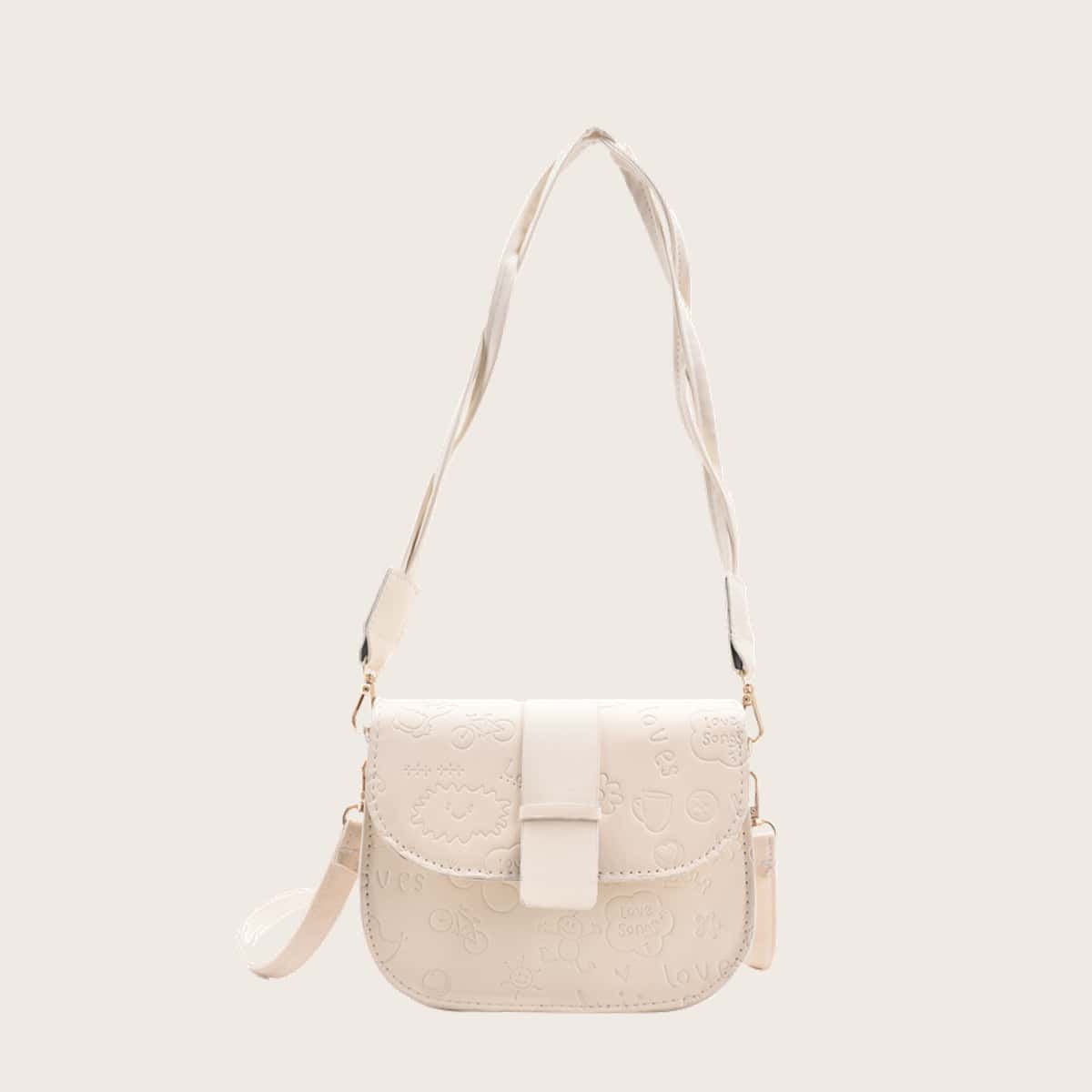

Cartoon Embossed Shoulder Bag, White