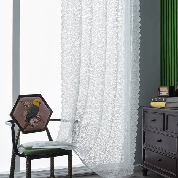 

Flower Embroidery Single Panel Lace Curtain, White