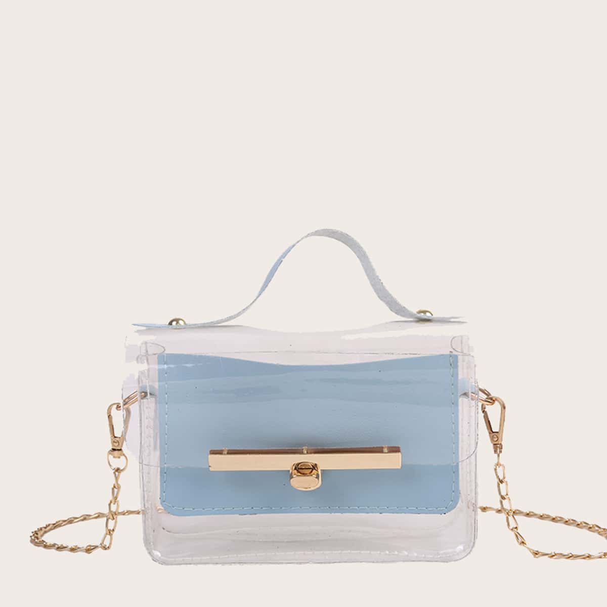 

Clear Metal Lock Satchel Bag, Blue