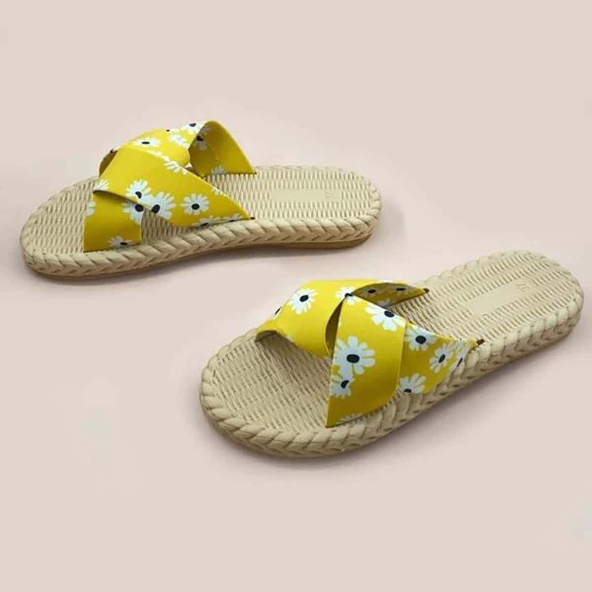 

Floral Graphic Slide Sandals, Yellow