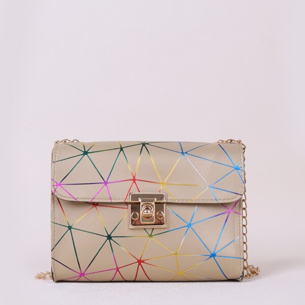 

Geometric Graphic Chain Shoulder Bag, Khaki
