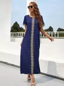 Al Najma 幾何圖案直筒洋裝不附帶腰帶 - 藏蓝色 - 查看 1