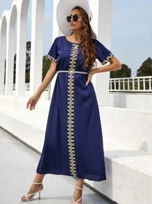 Al Najma 幾何圖案直筒洋裝不附帶腰帶 - 藏蓝色 - 查看 3