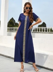 Al Najma 幾何圖案直筒洋裝不附帶腰帶 - 藏蓝色 - 查看 6