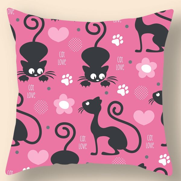

Cartoon Cat Print Kids Cushion Cover Without Filler, Multicolor