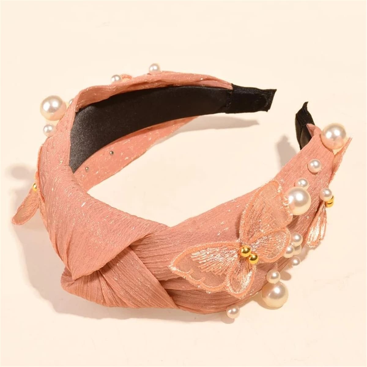 

Butterfly & Faux Pearl Headband, Pink