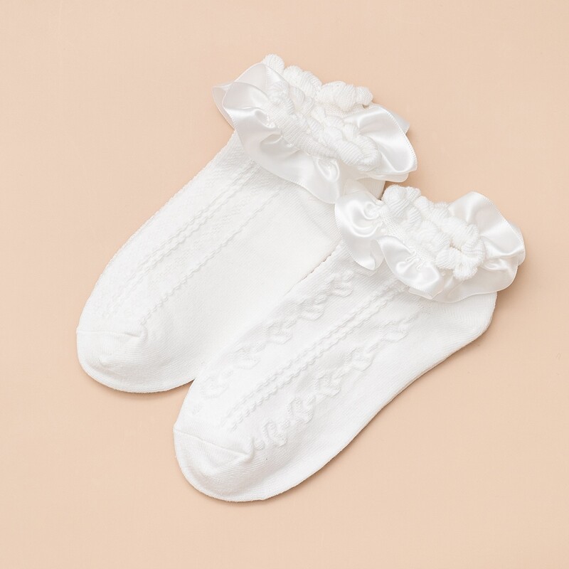 

2pairs Ruffle Trim Ankle Socks, White