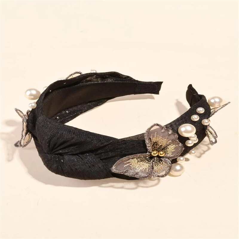 

Butterfly & Faux Pearl Headband, Black