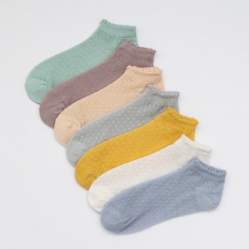 

7pairs Solid Ankle Socks, Multicolor