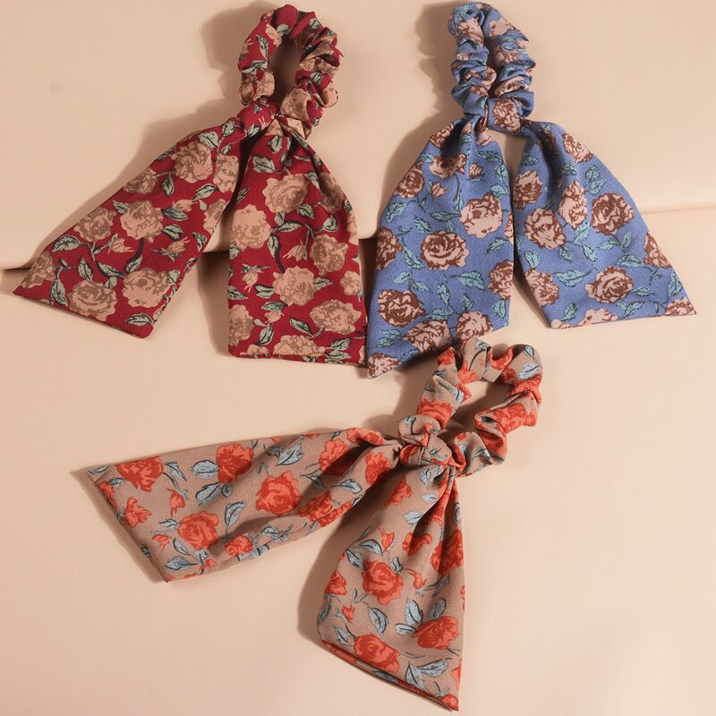 

3pcs Floral Pattern Scrunchie Scarf, Multicolor