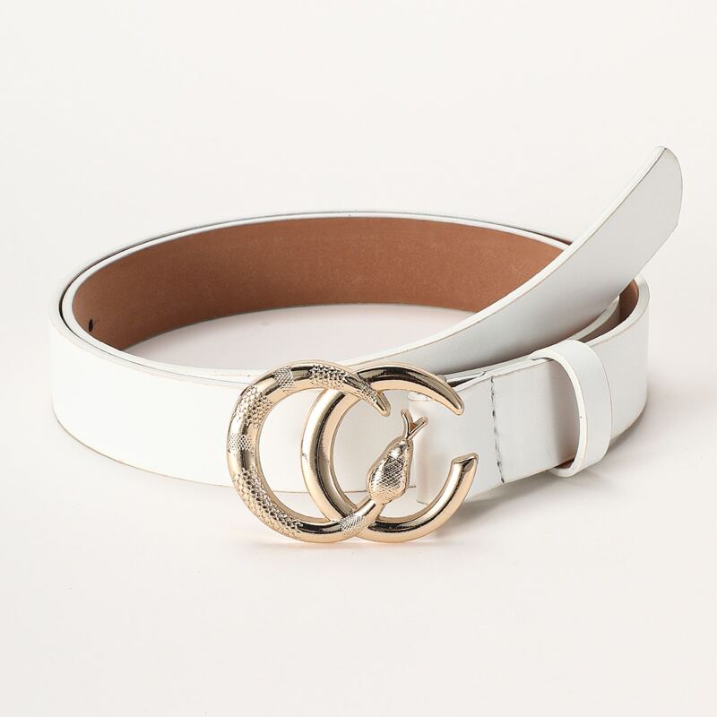 

Faux Leather Dual-Buckle Belt, White