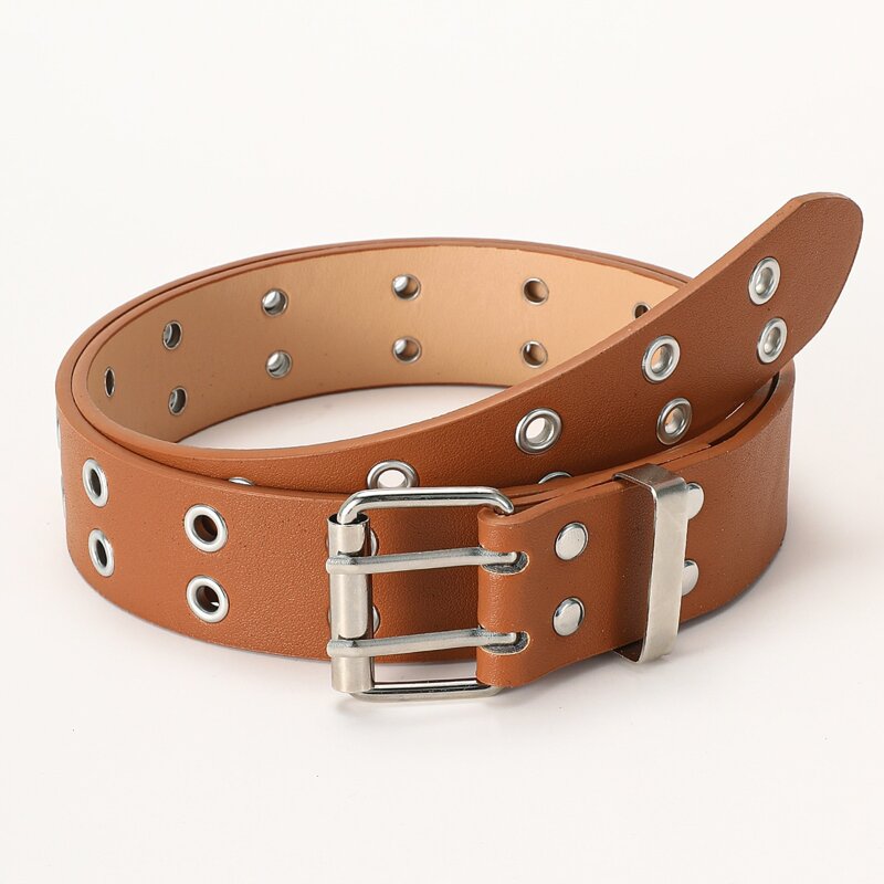 

Eyelet Decor Buckle Belt, Camel