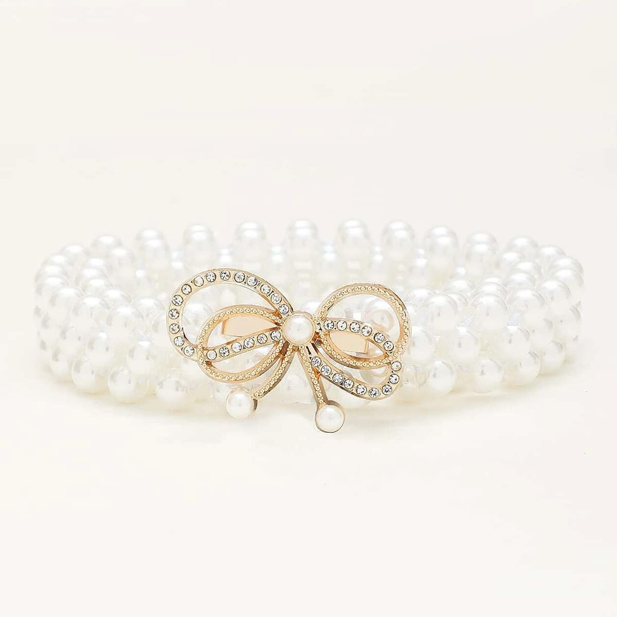 

Faux Pearl Beaded Bow Decor Belt, White