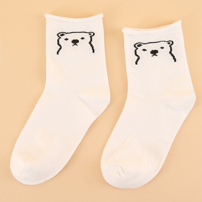 

Cartoon Bear Crew Socks, White