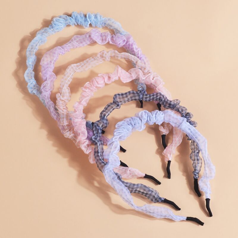 

6pcs Gingham Ruched Headband, Multicolor