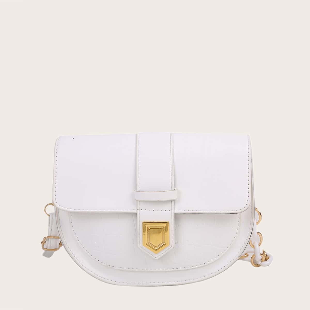Metal Lock Saddle Bag, White