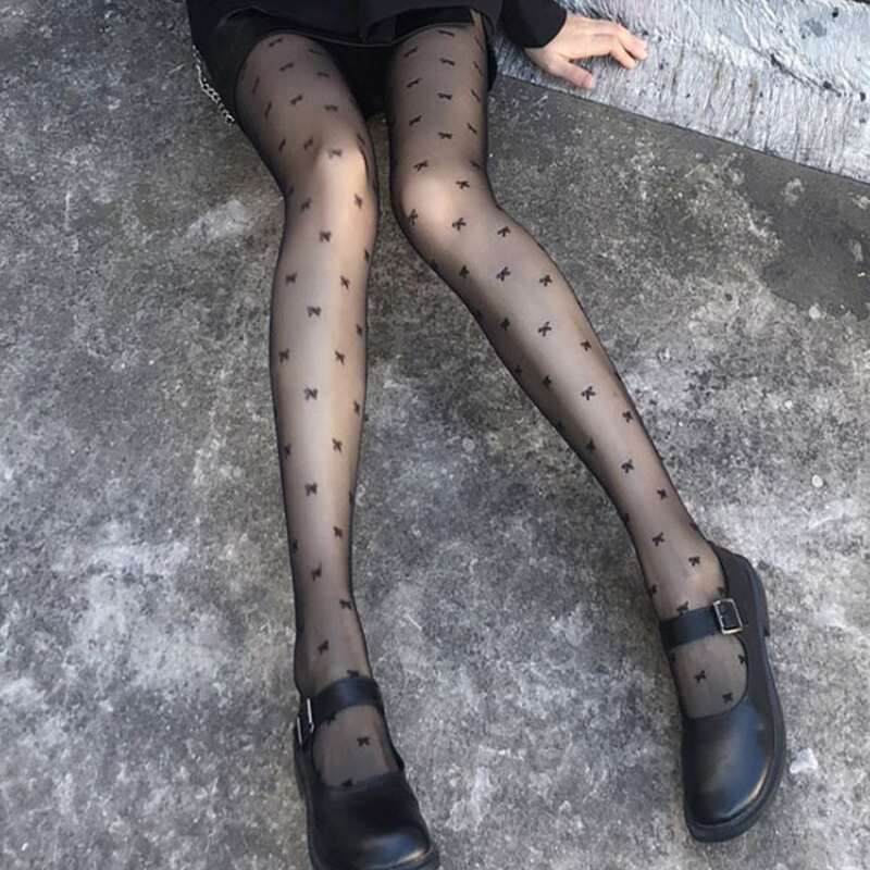

Bow Mesh Tights, Black