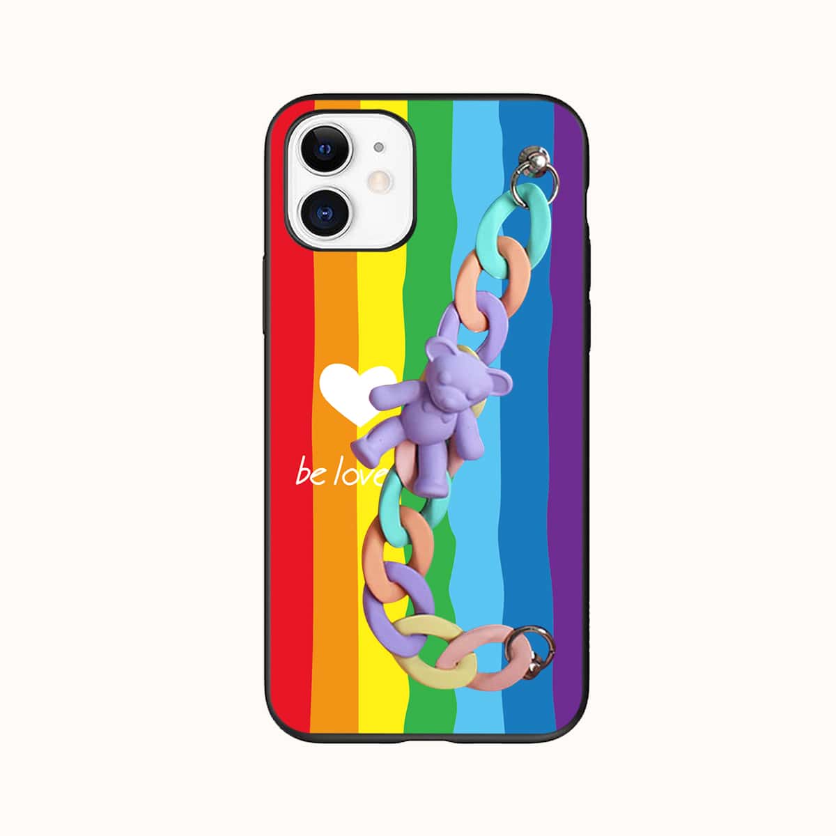 

Rainbow Stripe Phone Case & Bear Chain Strap, Multicolor