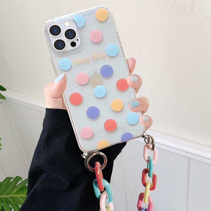 

Polka Dot Phone Case With Chain Strap, Clear