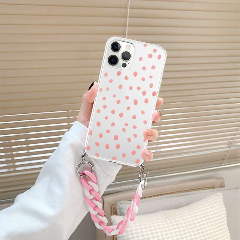 

Polka Dot Phone Case With Chain Strap, Clear