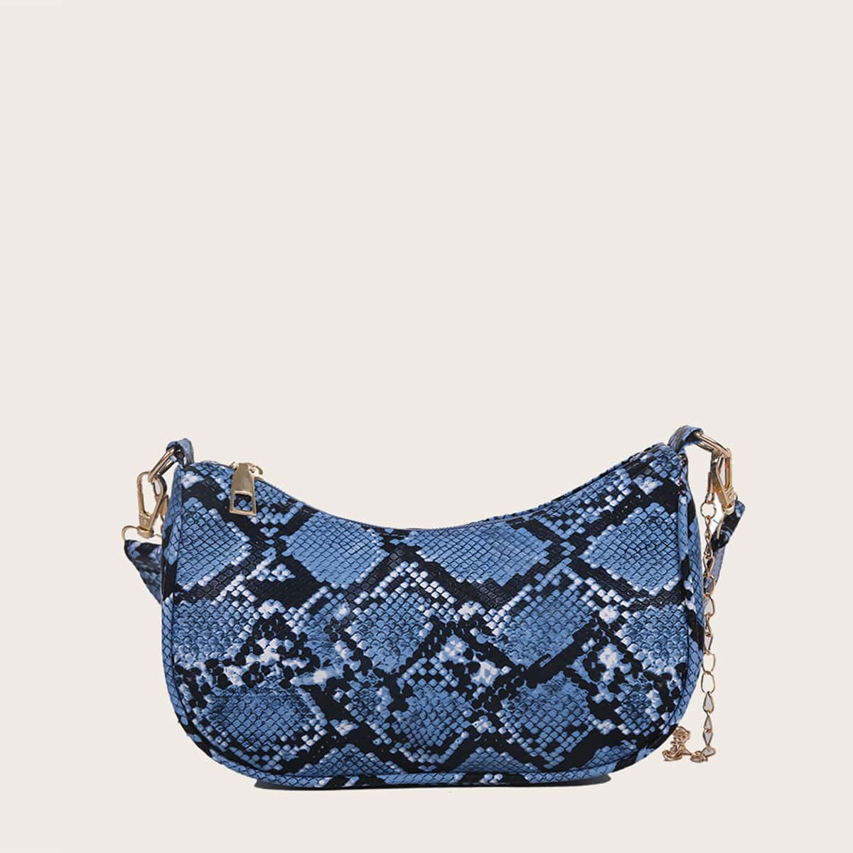 

Snakeskin Print Shoulder Bag, Blue