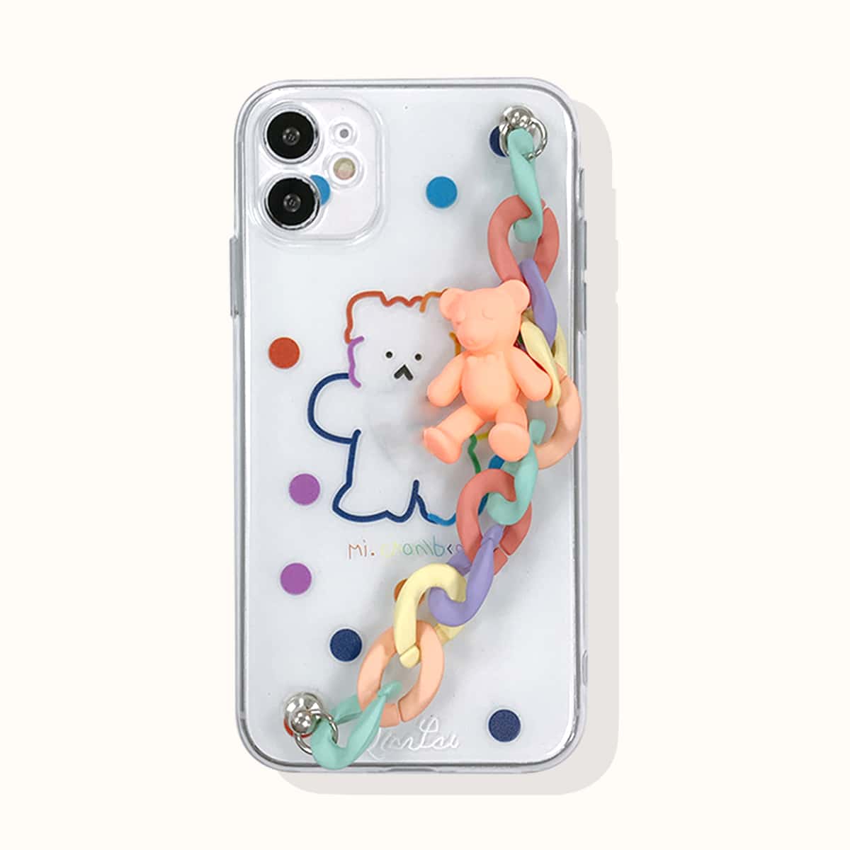 

Cartoon Bear Phone Case With Chain Strap, Clear