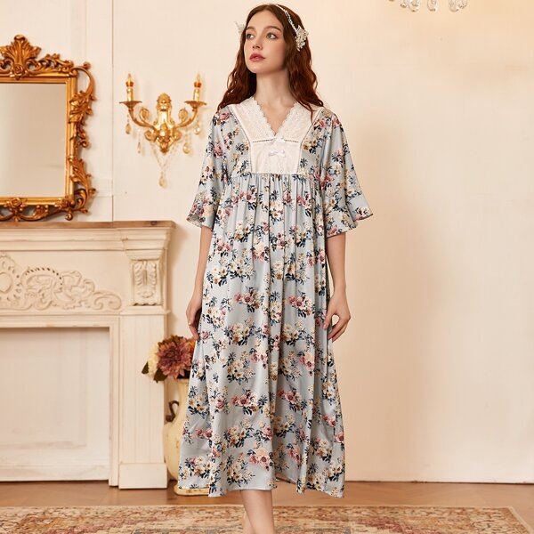 

Satin Floral Bow Night Dress, Multicolor