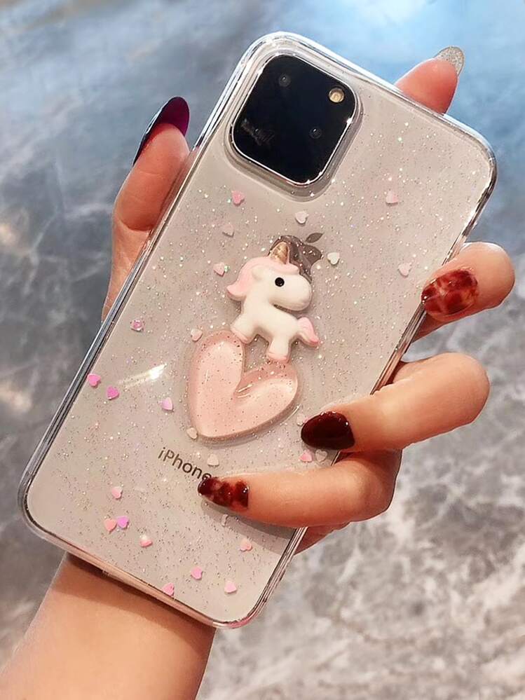 Unicorn & Heart Decor Phone Case - Clear - View 1