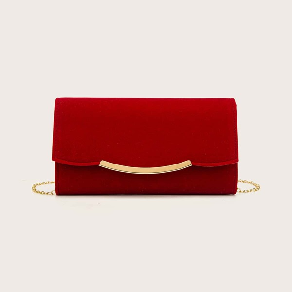 

Metal Edge Velvet Clutch Bag, Red