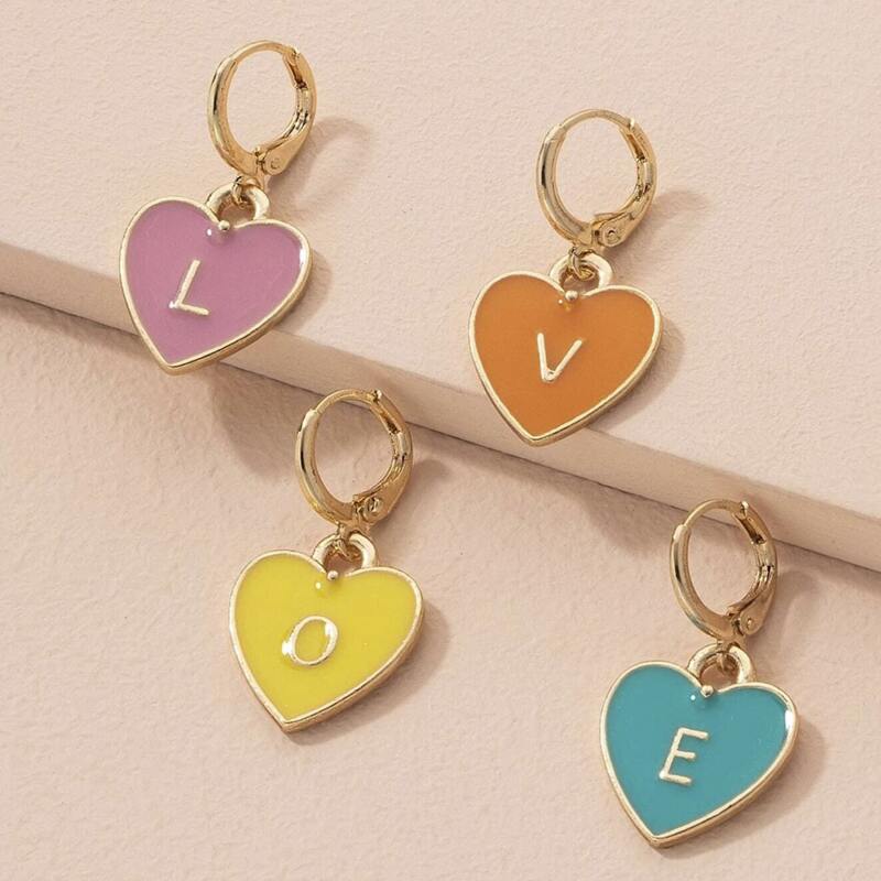 

4pcs Heart Drop Earrings, Multicolor