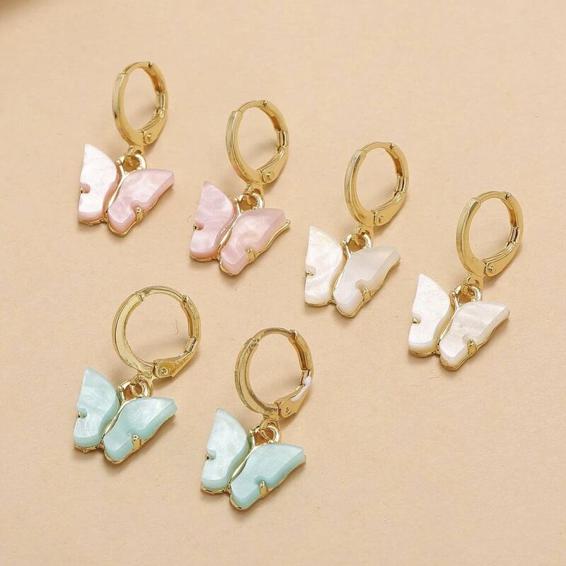 

3pairs Butterfly Drop Earrings, Multicolor