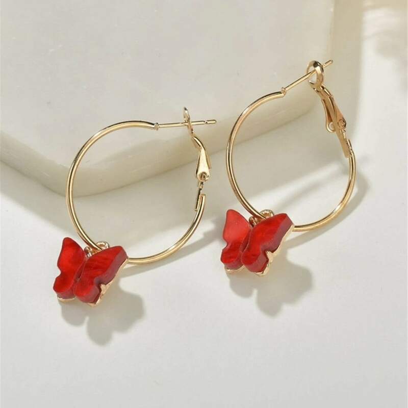 

Butterfly Drop Earrings, Burgundy