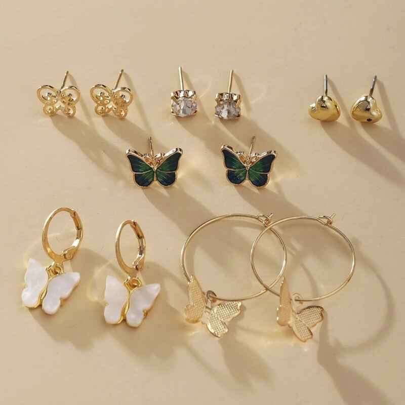 

6pairs Butterfly Decor Earrings, Gold
