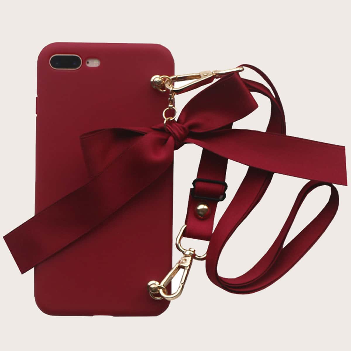 

Solid Bow Decor Phone Case With Lanyard, Burgundy