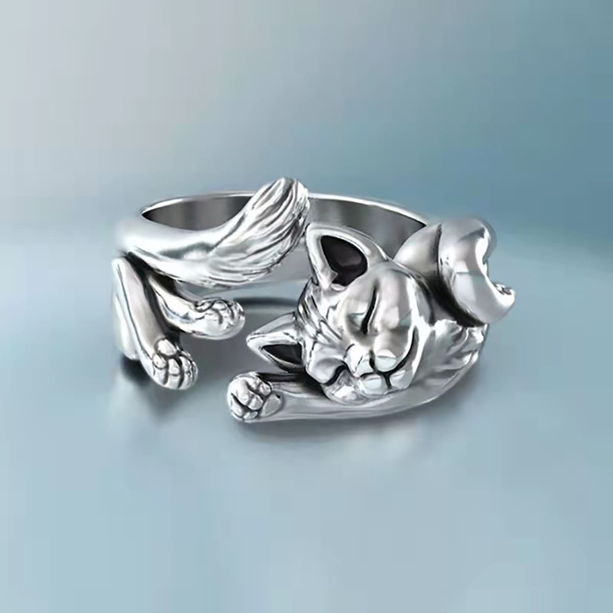

1pc Cat Design Cuff Ring, Silver